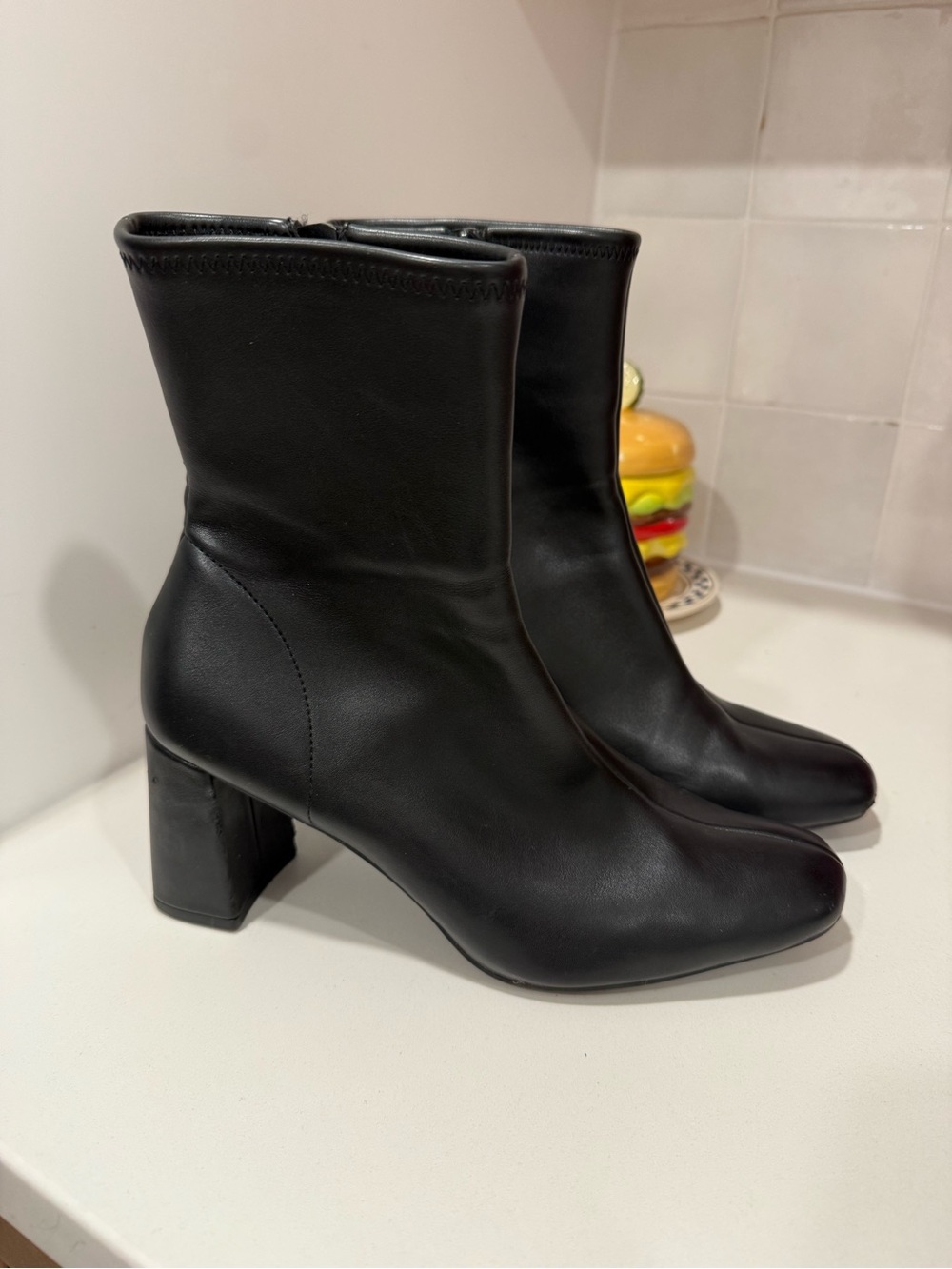 Target Black Faux Leather Mid-Calf Block Heel Boots - Women's